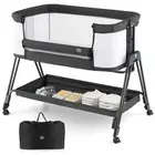 Baby Bedside Sleeper Bassinet w/ Wheels & Storage Tray Folding Adjustable Crib
