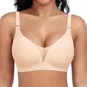 [Jiuday] Women's V-Neck Bra without Underwire Large Breasts Strong Hold Non-Wired Bra Comfortable Seamless