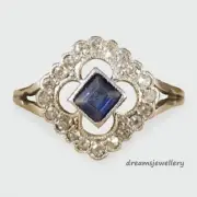1.55CT Emerald Cut Real Blue Sapphire 14K White Gold Finish Wedding Jewelry Ring