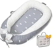 Baby Lounger-Breathable Co-Sleeping and Soft Organic 100% Cotton Baby Lounger, Portable Infant Lounger with Removable Lounger Cover, Baby Nest Lounger for Newborn 0-24 Months-Little Crown