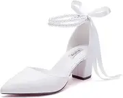 [Winflag] Pearl Wedding Shoes for Bride Block Heel Bridal Shoes Pointed Toe Wedding Heels