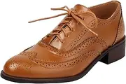 [Onewus] Vintage Women's Oxford Shoes with Low Chunky Heel and Lace-up Closure - Retro Casual Style