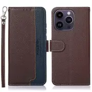 KHAZNEH PU Leather Case for iPhone 15 Pro Max ,RFID Blocking Stand Wallet Litchi Texture Phone Cover