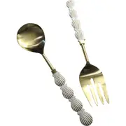 2pc LVD S/Steel/Brass Salad Servers Shell Handle Serving Utensils White/Gold