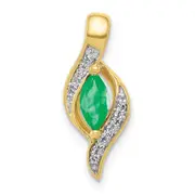 10K Yellow Gold Real Diamond and Marquise Emerald Pendant