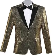 [Maiyifu-GJ] Men's Shiny Sequins Suit Blazer One Button Sequin Festival Party Tuxedo Slim Fit Banquet Prom Wedding Sport Coat