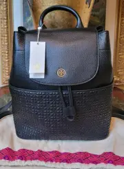 NWT TORY BURCH BLACK LEATHER BRYANT QUILTED BACKPACK GOLD LOGO TOP HANDLE $550