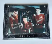 DeForest Kelley, William Shatner, Leonard Nimoy Signed 8x10 Photo On Plaque. COA