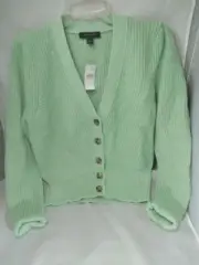 Ann Taylor New Puff Sleeve Light Green Cardigan Size M