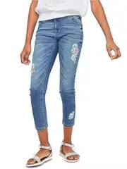 Justice Embroidered Patch Crop Jeans Medium Wash