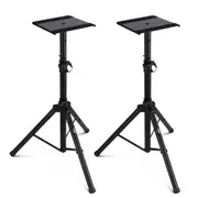 Pyle Dual Studio Monitor 2 Speaker Stand Mount Kit - Heavy Duty Tripod Pair and Adjustable Height from 34.0� to 53.0� w/Metal Platform Base - Easy Mobility Safety PIN for Structural Stability
