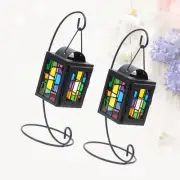 2 Pcs Iron Art Candlestick Glass Wind Lamp Vase Taper Warmer