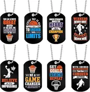 Moukeren 24 Pcs Motivational Dog Tag Necklaces Acrylic Dog Tags with Metal Beaded Chain Encouraging Soccer Basketball Gifts for Boys Kids Girls Men Team Favors Birthday Party Decorations