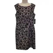 Tahari floral lace sheath dress blush pink/ black lace 12 NEW mother of bride
