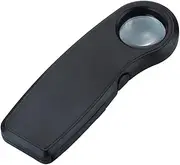 BEBEMOKO 1Pc Portable LED Magnifier Glass Handheld Magnifying Glass with Light for Reading Jewelry Identification Lightweight Ergonomic Design Includes Batteries Black