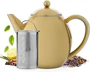 Vaja Trends Teapot | Stainless Steel Gold | 1.2 L | Double Walled | Keeps Tea Hot | Includes Filter