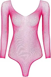 [GRRKDFQ] Women'S Bustiers & Corsets Scoop Neck Long Sleeve See-Through Mesh Bodysuit