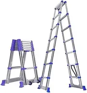Ladders,Collapsible A-Frame Telescoping Ladder with Wide Top Platform & Wheels, Household/3.85M+3.85M/12.6Ft+12.6Ft