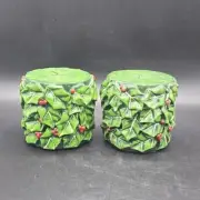 Vintage Holly Berry / Mistletoe Green and Red Wax Candles Lot of 2