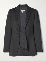 [Max Mara] Max Mara - Monia Tie-front Herringbone Wool-blend Blazer - Black - UK 18 UK 18 Black