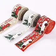 3pcs Colorful Car Printing Ribbons, Thread Edge Ribbons, Gift Wrap Ribbons for Christmas Tree Decoration Ribbons Ribbon Bows DIY Crafts