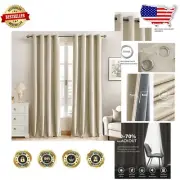 Beige Velvet Curtains 90-Inch for Soundproofing & Thermal Insulation - Set of 2