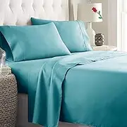 ForZzz 4 Piece Queen Bed Sheet Set-2000TC Bedding Sheets & Pillowcases -Breathable Bedding - Wrinkle, Fade, Stain Resistant-Deep Pocket Flat Fitted Bed Sheet Set (Aquamarine, Queen)