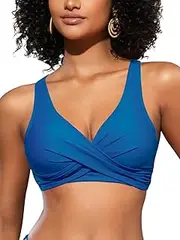 [SHEKINI] Women's Bikini Top Crossover V-Neck Pleated Backless Adjustable Push Up Beachwear