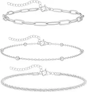 [LUXYSODE] Silver/Gold Ankle Bracelets for Women, Dainty Summer Beach Anklet Jewellery, Layered Waterproof Adjustable Anklet Set