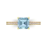 2.7Ct Cushion Cut Natural Swiss Blue Topaz Solid Gold Engagement Promise Ring
