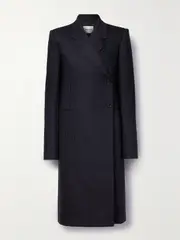 [KHAITE] KHAITE - Kento Double-breasted Pinstriped Wool-blend Coat - Navy - US4 US 4 Blue