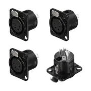 4pcs 4 Pin XLR Female Jack Socket, Microphone Adapter Audio Panel Mount,Black