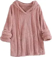 [Lu's Chic] Women's Sweatshirt Sherpa Fleece Hoodie Oversized Pullover Fuzzy Pajama Tops