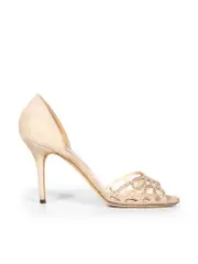 Beige Suede Crystal Suede Heels
