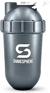 ShakeSphere Protein Shaker Bottle with Side Window, 24oz Capsule Shape Mixing Easy to Clean No Blending Ball Needed BPA Free Mix & Drink Shakes, Smoothies, More (Gun metal - Clear Window)