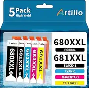 [Artillo] 680XXL 681XXL Ink Cartridge Compatible for Canon PGI-680 XXL CLI-681 XXL for Canon PIXMA TS6360 TS6360a TS706 TR7660 TR7560 TR8560 TR8660 TR8660a TS6160 TS6260 TS8160 TS8260 Printer (5 Pack)