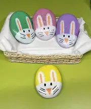4- Hand Painted River Stone/Rock Bunnies Easter Decor Home Garden Inside Outside