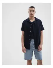 [Unison] Textured Short Sleeve Regular Fit Shirt in Navy