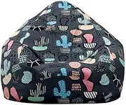 Bean Bag Chair Cover, Lukery Stuffed Animal Storage Bean Bag Chair Cover Kids Adults(No Filler), Cacti Print Bean Bag Covers Sofa Gaming Storage Bag Indoor Lazy Lounger (100x120cm,Blue Cactus)
