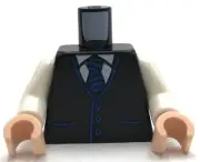 Lego New Black Torso Town Vest with Pockets Back Creases and Blue Tie Part
