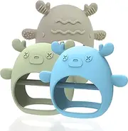 3 Packs Baby Teething Toy for 3-6 6-12 Months, Food Grade Silicone Teething Mitten, Anti Dropping Wrist Hand Teethers Baby Chew Toys for Sucking Needs, BPA Free