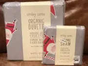 NEW West Elm x Pottery Barn Kids Smiley Santa Twin Duvet Cover & Sham, Christmas