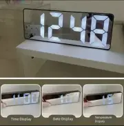 Modern Bedside Digital Clock LED Display Time Date Temp Alarm WHITE/MIRRORED