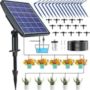 Solar Auto Irrigation System,Solar Powered Drip Irrigation Kit with 2200mAh Battery & 6 Timer Modes Indoor Outdoor Automatic Self Watering System for 15 Potted Plants in Green House, Garden, Balcony