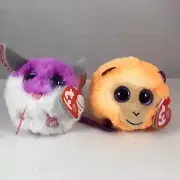 SET of 2 TY Puffies COLBY Mouse & COCONUT Monkey (4 Inch) New Stuffed Toy Plush