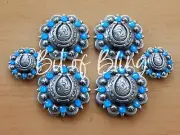 Antique Silver Horseshoe Berry Saddle Concho Set Electric Blue