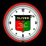 15" Oliver Tractor Farm Machinery Sign Red Double Neon Wall Clock Man Cave