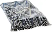 DII Diamond Throw Collection Fringed Woven Cotton Blanket, 50x60, Denim Blue