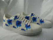 NIB PAUL SMITH SSENSE BASSO WHITE WITH BLUE FLORAL PRINT SNEAKERS SIZE U.S. 7