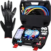 iplusmile 1set Manifold Gauge Air Conditioner Recharge Pressure Gauges with Hoses Gloves Versatile Refrigeration Tools for Efficient Automotive Repairs